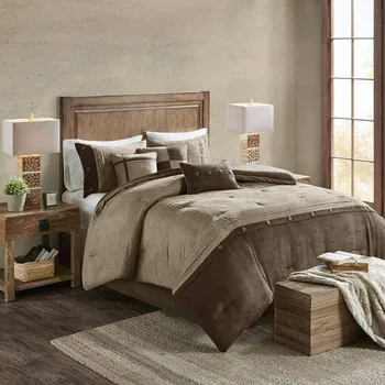 Faux Suede Bedn Set King (104 in X 92 In) Утешителни комплекти Декоративна възглавница Rustic Brown 7 Piece Freight Free Bedding Home