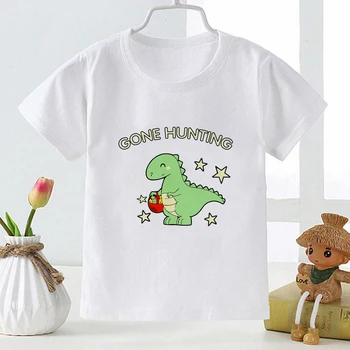 Gone Hunting Funny Cute Dinosaur Kids T-shirt Fashion Trend Streetwear Casual Tops 2-12 Years Toddler Tees Детско облекло