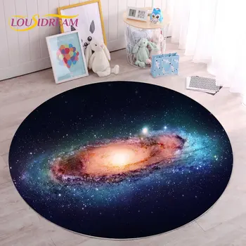 HD Galaxy Universe Space Stars кръгла площ килим,килим за хол детска спалня диван стая декор,Non-хлъзгане Етаж Мат