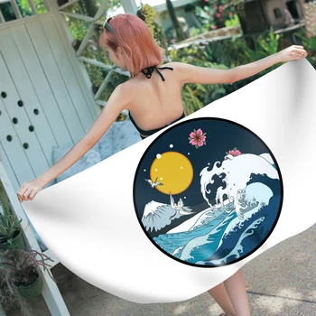Japan Scenery Fuji Mountain Sea Waves Sun Rectangle Surf Swim Beach Towel Blanket Gift Drop Shipping 70x150 150x180cm