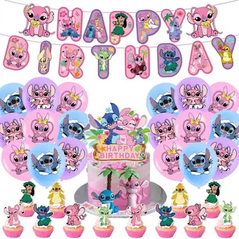 Kawali Stitch Disney Тема Рожден ден Лило Стич декорация торта вмъкване карта балон аксесоар детски играчки подарък за момичета