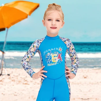 Kids Keep Warm Diving Wear Girls Слънцезащитен крем с дълъг ръкав Speed Сушени водолазни костюми Плуване Обучение на деца Гмуркане с шнорхел Бански костюми