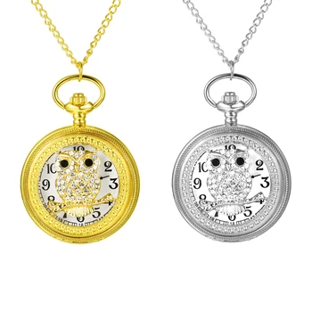 Lancardo луксозно злато/Sliver реколта бухал бял циферблат кварц неръждаема стомана джобен часовник огърлица верига подарък за мъже жени часовник