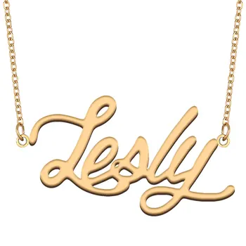 Lesley име огърлица за жени неръждаема стомана бижута злато цвят табелка висулка яки пара Mujer писма чокър
