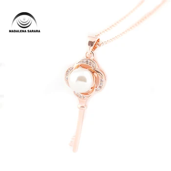 MADALENA SARARA S925 AAA сладководна перла инкрустиран висулка стерлинги сребърна верига огърлица AAAA циркон дълъг ключ стил