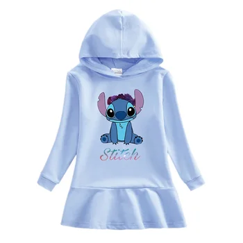 MINISO Disney Stitch2023 Пролет и есен Нова детска рокля с качулка Карикатура момиче Бебешка пола