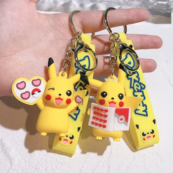 Pokemon ключодържатели Pikachu творчески аниме карикатура ключодържател орнаменти кукли Eevee Psyduck Rowlet за деца играчки чанта висулка подаръци