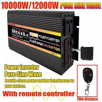 Pure синусоида 12000W мощност инвертор кола слънчева инвертор напрежение трансформатор DC12 / 24/48 / 60V към AC 220V гнездо конвертор инвертор
