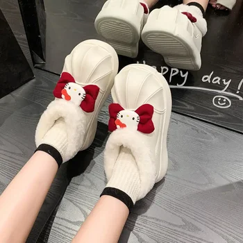 Sanrio Hello Kitty водоустойчиви дамски обувки зимни плюшени снежни ботуши топли удобни удебелени студени доказателство модни анимационни обувки