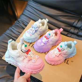 Sanrio Kawaii Kuromi маратонки момичета 2023 Моята мелодия плюшени топли обувки зимна карикатура аниме сладък бутон бягане обувки подарък за деца