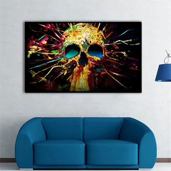 SELFLESSLY-Colorful Skull Head Wall Art, Модерни плакати и отпечатъци от платно, Картини за декорация на хола, Unframe