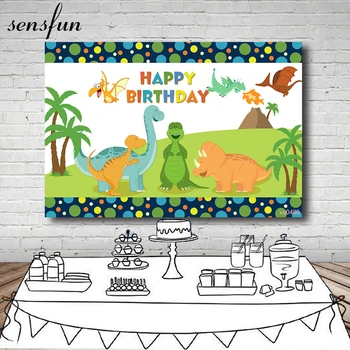 Sensfun Персонализирана фотография фонове карикатура динозавър парти деца рожден ден парти декори за фото студио плакат доставчик