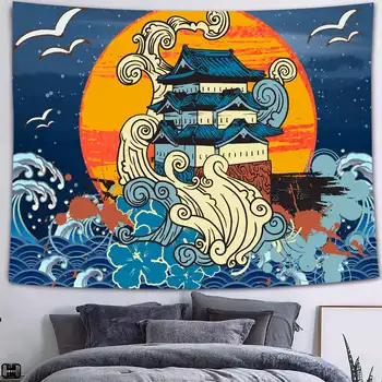 Simsant Dragon Tiger Tapestry Giant Wave Kanagawa Ocean Sunset Landscape Wall Hanging Home Dormitory Decor