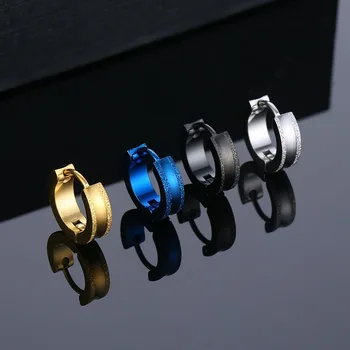 Western Hip Hop Abrazine Blue Earrings Punk Stainless Steel Black Geomertic Earring For Fashion Men Women Jewelry
