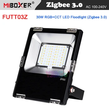 Zigbee 3.0 RGB + CCT 30W LED наводнения светлина Miboxer FUTT03Z Zigbee 3.0 RF дистанционно / шлюз контрол Tuya водоустойчив IP65 външна светлина