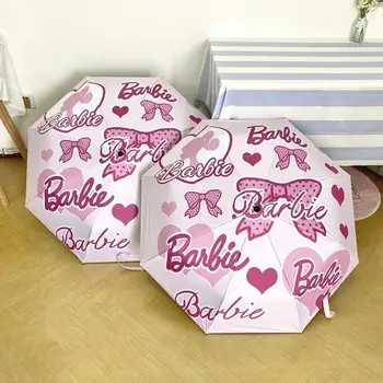 Барби розов чадър жени мода чадър чадър сладък момичета съоръжения защита от дъжд инструменти автоматично ръчно сгъване дъжд чадъри