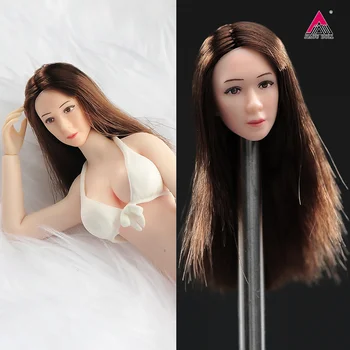 В наличност 1/12 Азиатски женски главата скулптура коса трансплантация главата дърворезба модел годни TBL PH 6'' войник бледо действие фигура тяло кукли
