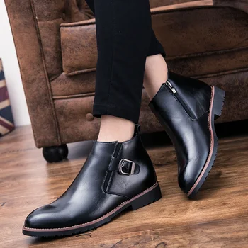 Високо качество на мъжки естествена кожа глезена ботуши мода високо Топ случайни кожени обувки за мъже реколта бизнес мъжки Челси ботуши