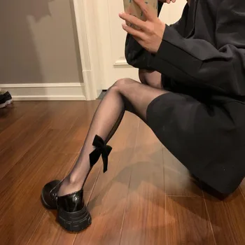 Дамски скариди линия жакард кадифе лък секси черна коприна чисто желание ултра-тънък красив крак чорапогащи чорапи