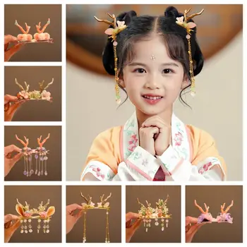 Елен рог форма древен стил фиба Duckbill клип аксесоари Hanfu HeadWear пискюл цвете деца щипка за коса