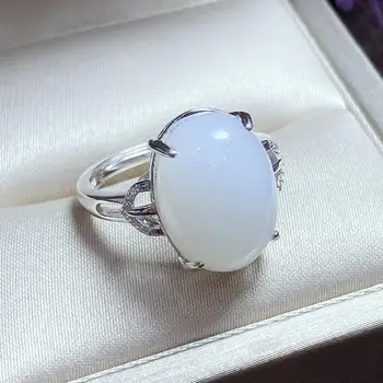 естествен бял нефрит пръстени S925 стерлинги сребро китайски нефрит Hetian Jades сребърен пръстен регулируеми жени фини бижута аксесоар