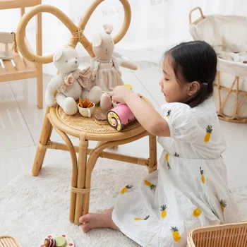 естествен ратан стол момиче грим стол шезлонг творчески лък стол табуретка детски стол за хранене обувки промяна ниско столче