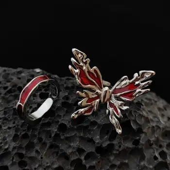 Женски пръстени пънк реколта метал течност разтворени пеперуда пръстени сладък червен цвят емайл регулируеми изящни аниме насекоми пръстен евреин