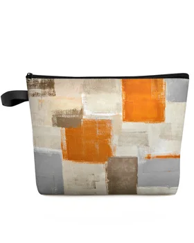 Живопис с маслени бои Абстрактно геометрична оранжева чанта за грим Travel Essentials Жени козметични чанти организатор съхранение молив случай