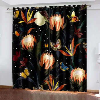 Затъмнение завеса цветя птица пеперуда ретро вътрешен хол спалня кухня открит завеса за веранда беседка пергола балдахин