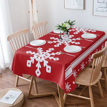Коледни снежинки червен фон зимна покривка водоустойчива маса за хранене правоъгълна кръгла домашна кухненска декорация