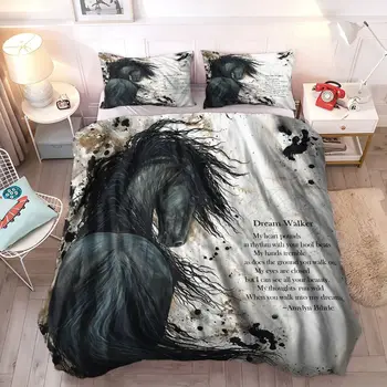 Комплект за покритие на завивка за езда,Конна мечта Проходилка Спален комплект Horsing Brown Horse Comforter Cover Set Queen Size,Подаръци за кон