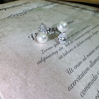 корейски ins нова перла отворен пръстен висок клас прост диамант 925 стерлинги сребро неизбледняващи бижута за приятелки празник подарък