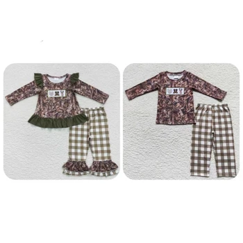 Малко дете деца Camo облекло бебе момче момиче дълги ръкави Турция елен бродерия пуловер тениски Детски панталони Ловен комплект пижами