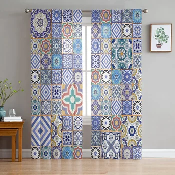 марокански плочки цветни арабеск тюл отвесни прозоречни завеси за хол спалнята модерен voile органза завеси завеси