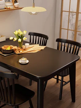 Маса за хранене от масивно дърво Черен ресторант Маса за хранене Трапезни маси и столове Комплект скандинавска правоъгълна маса