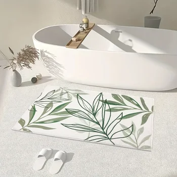 Миещи се зелени листа имитация вълна баня мат абсорбиращи против хлъзгане килими за спалня пухкав мек под мат дома миещ се килим