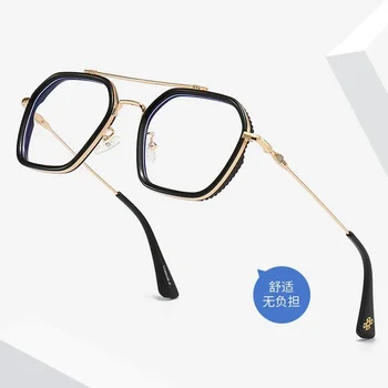 Мода Интернет знаменитост двойна греда TR90 голяма рамка широки странични очила за мъже анти-синя светлина плосък късогледство рамка за жени