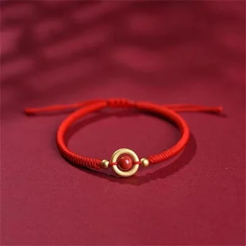 Мода ръчно изработени кръгъл пръстен Cinnabar мъниста гривна размер регулируема червено въже възел късмет чар гривни гривни приятел подарък