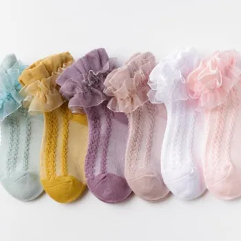Момичета дантелени чорапи cuhk детски чорапи пролет есен лято момичета принцеса sokken бебе скок танц бял чорап