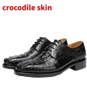 Мъже крокодилска кожа ръчно изработена Goodyear луксозна естествена кожа дерби рокля сватбени кожени обувки бизнес мъже официални кожени обувки