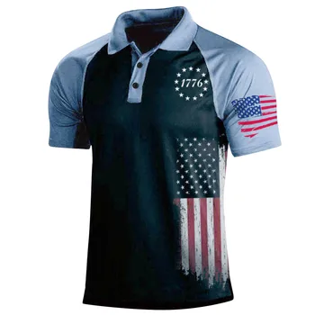 Мъжки 3D цифров печат ревера цип къс ръкав риза случайни мода риза яке T риза за мъж