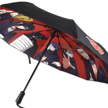 Наруто чадър Наруто Саске напълно автоматичен винил сгъваем чадър аниме тенденция карикатура творчески удебелен чадър детски