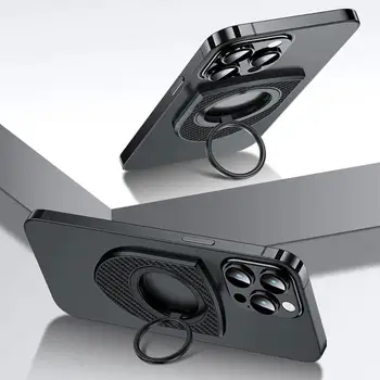 Нова двустранна магнитна смукателна скоба от въглеродни влакна за IPhone 15 Series Case 360 ° въртящ се държач за настолен телефон