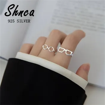 оригинален творчески проста мода 925 стерлинги сребърни кръгли квадратни очила отворени пръстени за жени момиче подарък XR053