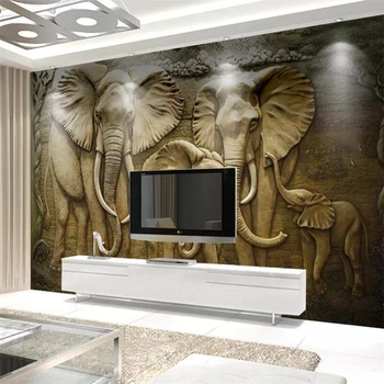 Персонализиран тапет 3d тапети 3d тапети домашен декор фото стенописи papel de parede 3D злато релефен слон обои TV фон стена хартия