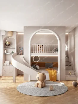 Персонализирано детско легло с плъзгаща се стълба легло Дърво къща-дупка дуплекс таванско долно двуетажно легло