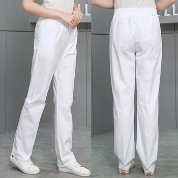 Плътен цвят работни панталони супер тънки дамски ластик лекар бял скраб панталони пролет есента медицинска сестра стоматологична помощ униформа панталони