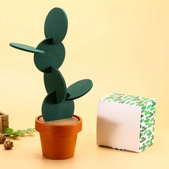 Подложки DIY кактус увеселителен парк комплект от 6 броя с държач за саксия за напитки новост, подарък за домашен офис бар декор