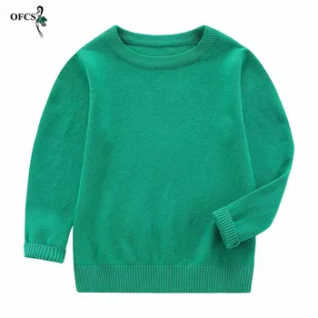 Пролет сладък детски пуловер памук плътен цвят дрехи тийнейджъри облекло дълъг ръкав O-образно деколте плета джъмпер момчета момичета пуловер