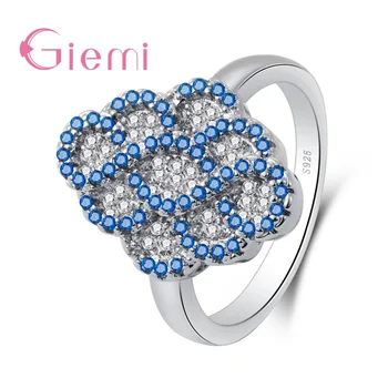 пръстен 925 сребърни бижута луксозно кристално цвете Anillos Mujer мода годеж сватба линия женски Bague за жени подарък